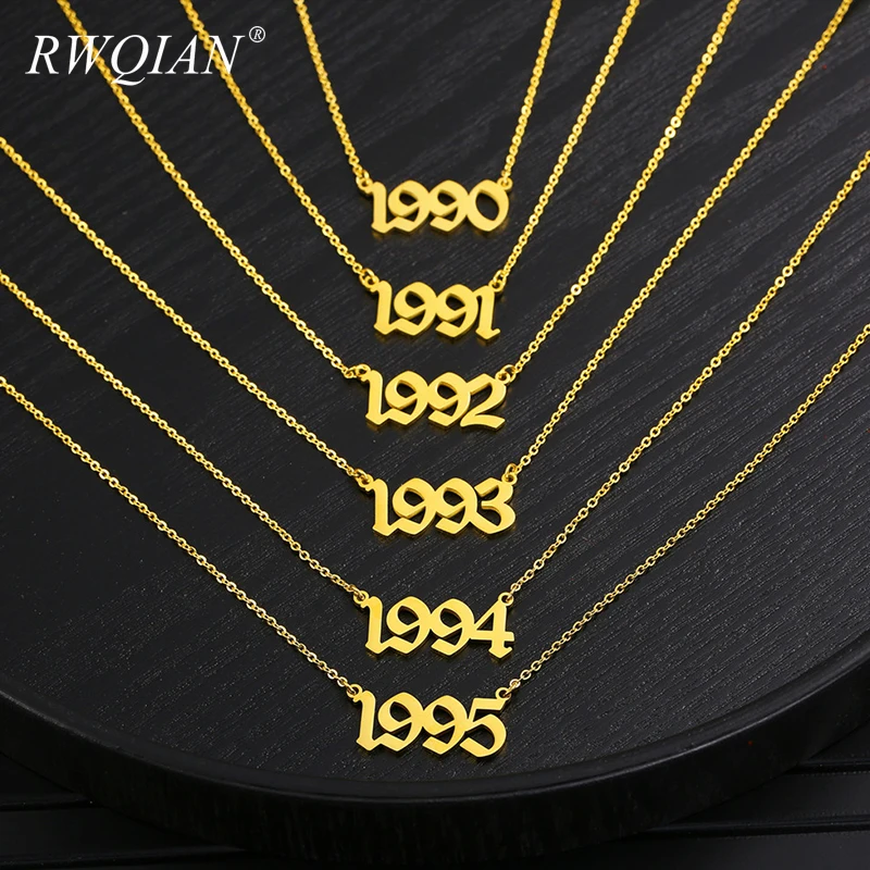 

Personalize Year Number Necklaces for Women Custom Year Gold Stainless Steel Birthday Gift from 1990 to 2020