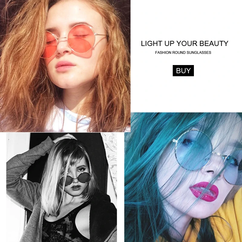 

Fashion Vintage Round Sunglasses Women Brand Designer Sun Glasses For Women Alloy Mirror Candy Color Pink Red Black Yellow