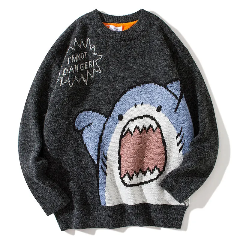 

Fashion Hip Hop Streetwear Sweater Anime Print Loose Pullover Sweatshirts Women Winter Warm Thick Fleece Knitwear Couple Outwear