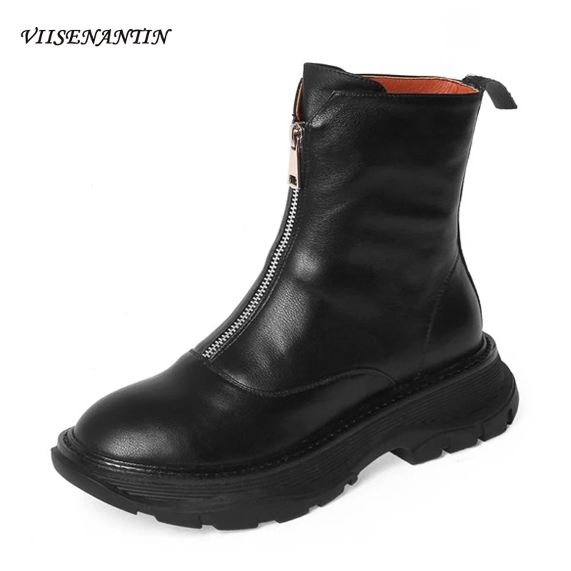 

Женские ботильоны на молнии спереди, с круглым носком, на толстой подошве