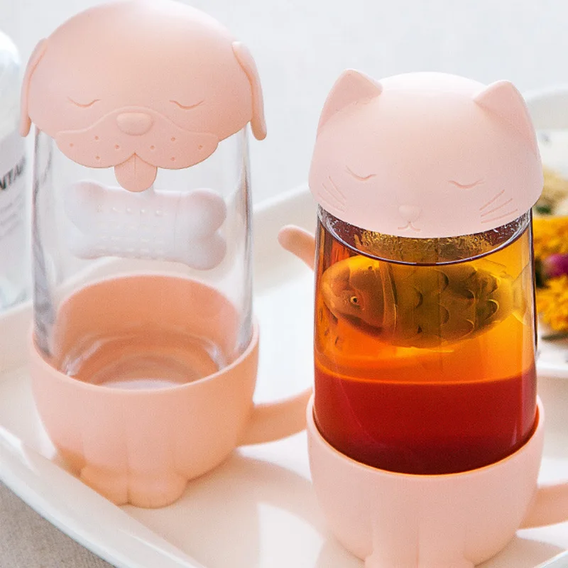 Мультфильм чайные стеклянные чашки котенок щенок Кофе кружка ситечко для