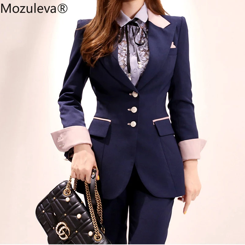 Женский офисный костюм Mozuleva однобортный облегающий брючный с блейзером рабочая