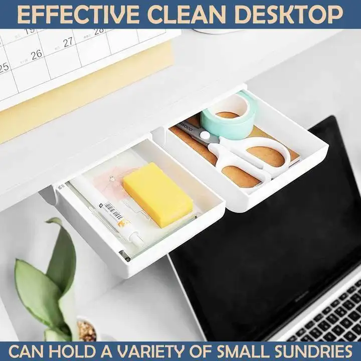 

Punch Free Self Stick Pencil Tray Desk Table Storage Organizer Box Desk Stand Self-adhesive Under-The-Table Drawer storage box