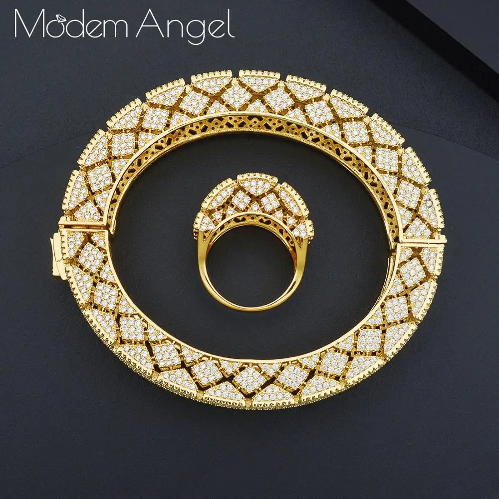 

ModemAngel Luxury Geometry Bangle Ring Sets Fashion Dubai Bridal Jewelry Sets For Women Wedding brincos para as mulheres