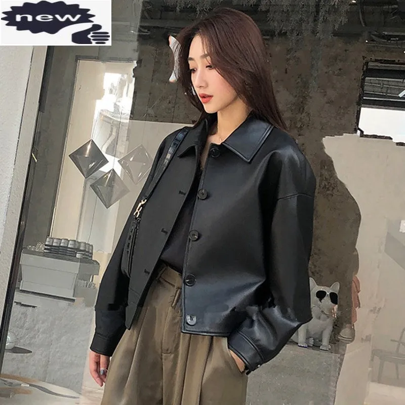 Natural Sheepskin Autumn Winter Genuine Leather Short Coat Loose Hip Hop Jacket Single Breasted Sheep Wool Outerwear