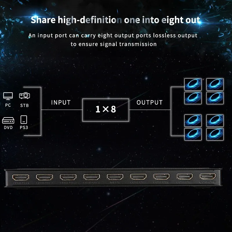 4K* 2k 1x8 HDMI 8 портов HDMI видео сплиттер аудио усилитель повторитель 3D 1080p 1 в до 8 выход 1x8 HDMI сплиттер конвертер HDTV