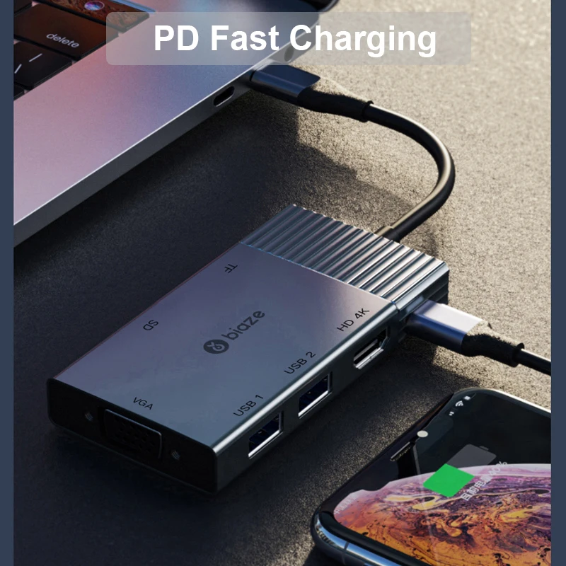 Biaze USB концентратор к C 4K HDMI VGA 3 0 AUX адаптер док станция для MacBook Pro/Air Xiaomi Samsung S9 S8 Type
