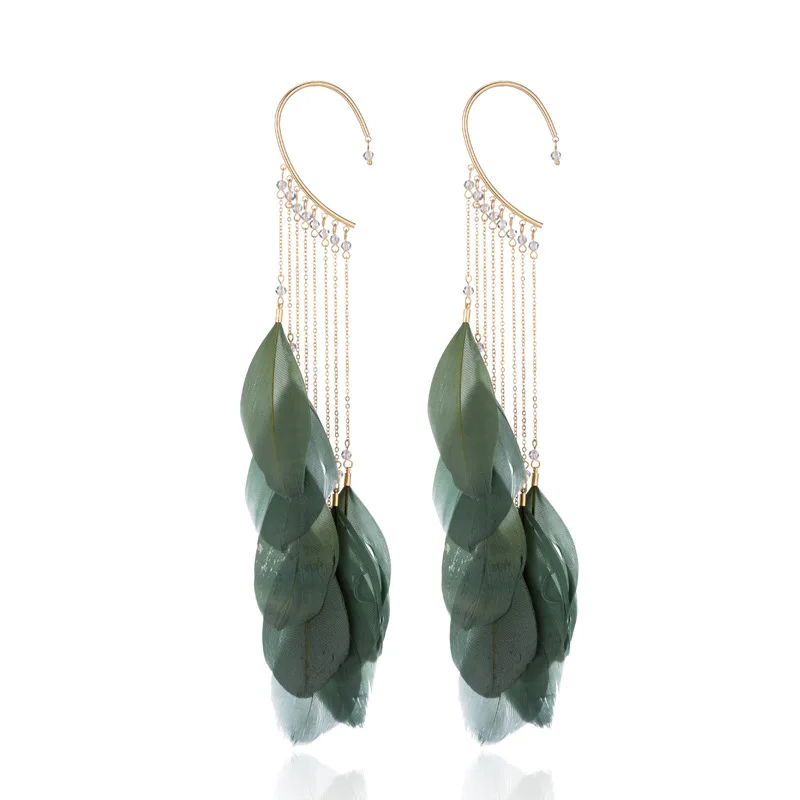 

New Ladies' Popular Korean Style Boutique Bohemian Personality Feather Tassel Palace Simple Earrings