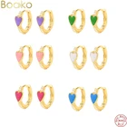 Женские серьги-кольца BOAKO, из 100% серебра 925 пробы, белые, весенне-летние, розовое эмалированное сердце