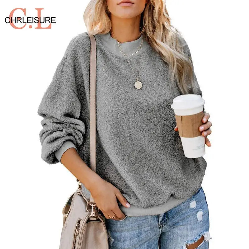 CHRLEISURE Autumn Winter Women Sweater Pullover Soft Warm Tops Female O-neck Long Sleeve Basic Fur Teddy 2019 | Женская одежда