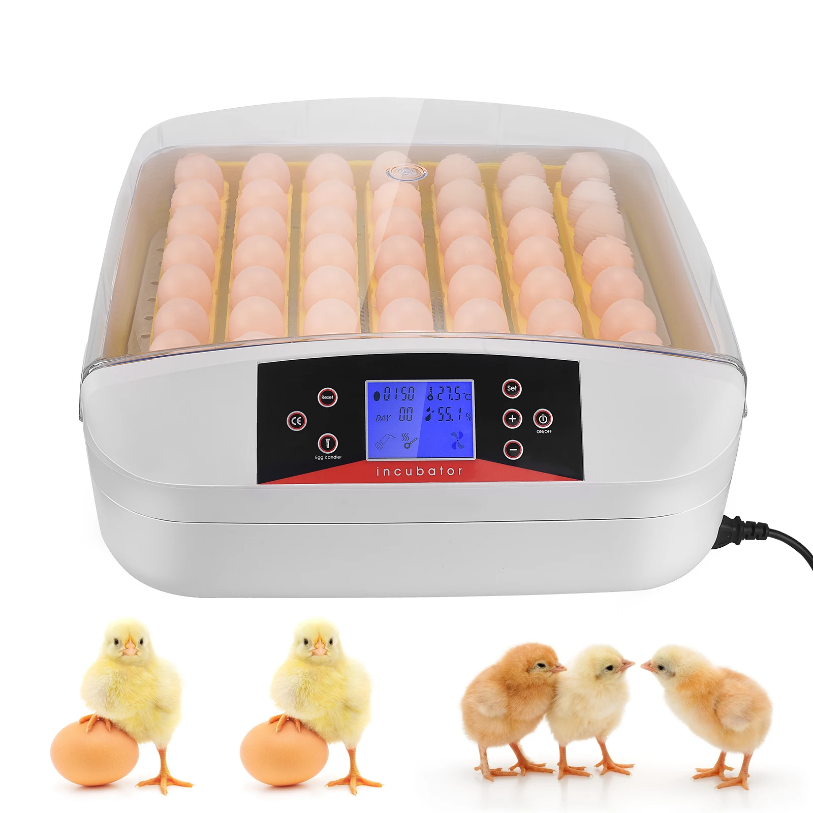 

Автоматический инкубатор для яиц, тестер с нижним освещением, автоматический поворот яиц, контроль температуры и отображение дней инкубаци...