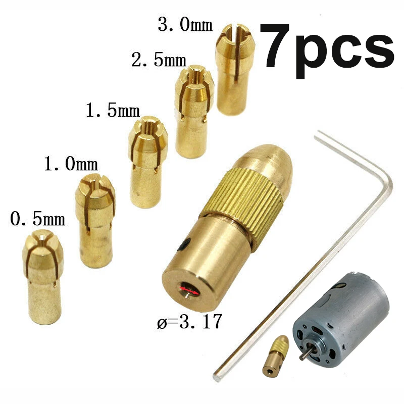

7pcs/Set High Quality Brass Mini Drill Chuck 0.5 /1.0/ 1.5/ 2.5/ 3.0mm Power Tools Accessories Newly Big Deal