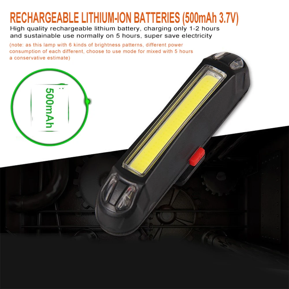 Bicycle Bike Accessories USB Rechargeable Front Rear Light COB Warning Monochrome Double Color Taillights | Спорт и развлечения