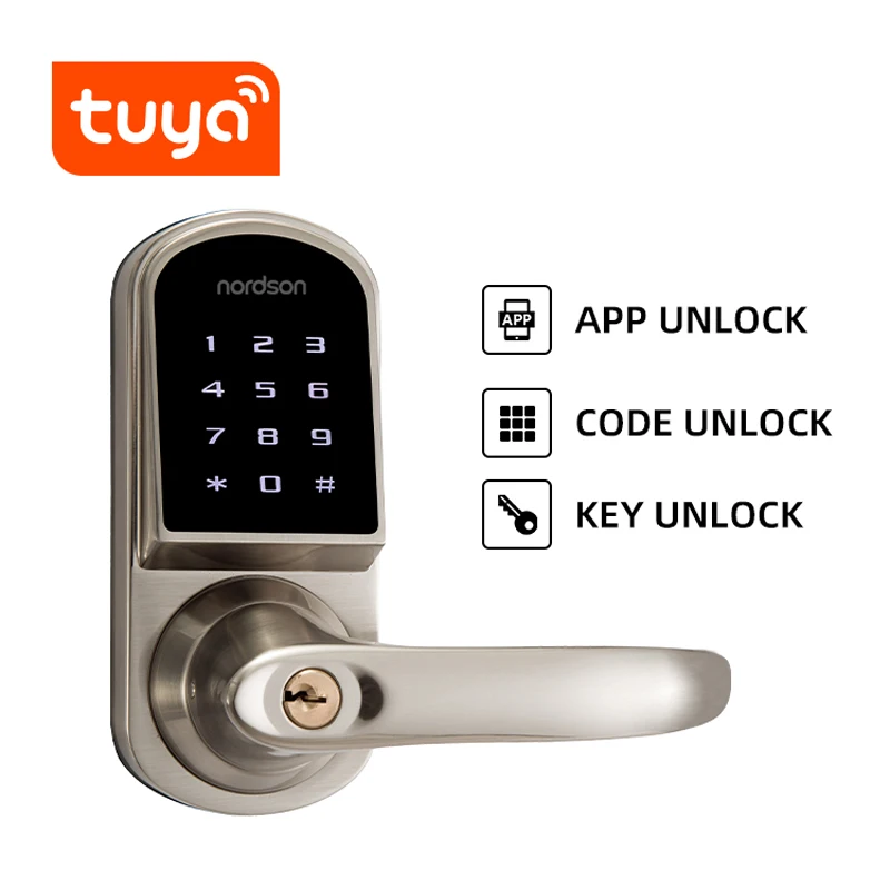 

Nordson New Tuya App Smart Password RFID Touch Screen Keypad Deadbolt Lock With Mechanical Key Mobile Remote Control Door Lock
