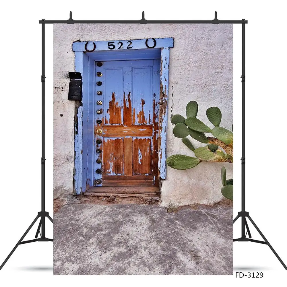 Фон для фотосъемки детей с изображением деревянной двери голубого цвета модель