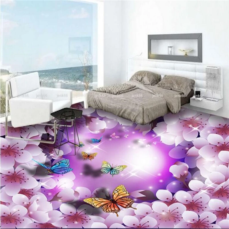 Пользовательские нетканые обои Фантастическая вишня бабочка Летающий моды 3D Пол