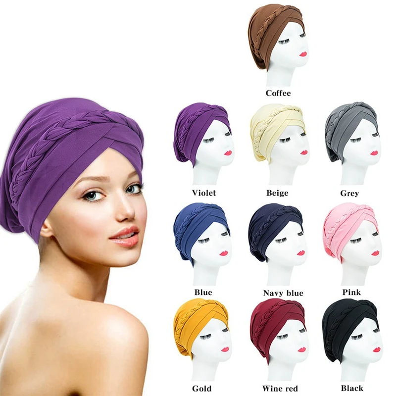 

New Women's Hair Care Islamic Jersey Head Scarf Milk Silk Muslim Hijab Beads Braid Wrap Stretch Turban Hat Chemo Cap Head Wrap