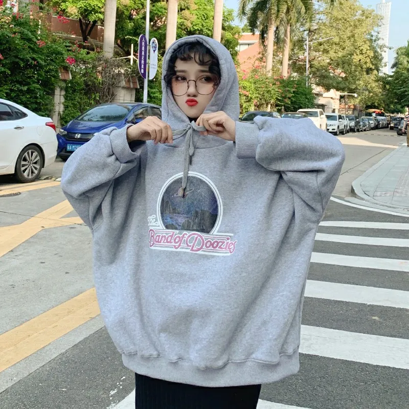 Толстовки женские пуловеры плюс бархат теплые Свободные Корейская версия BF