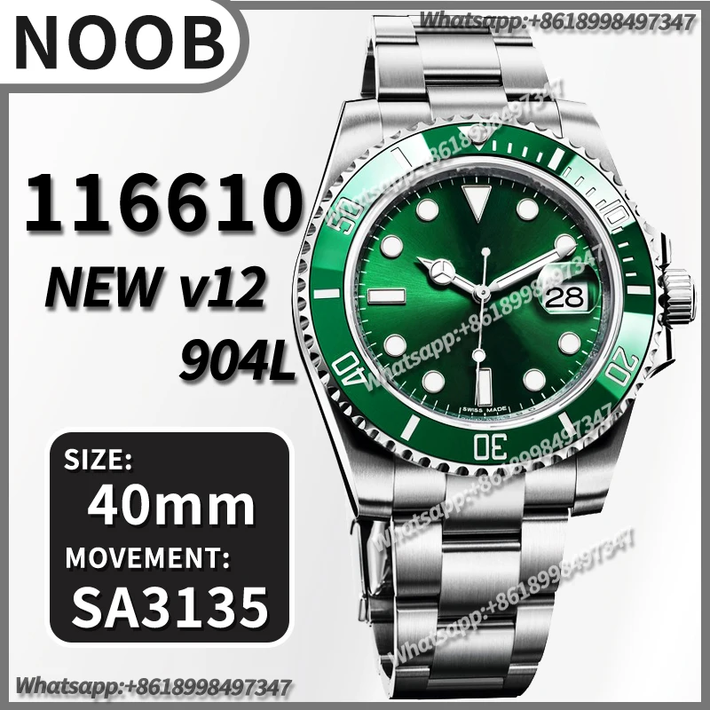 Мужские автоматические механические часы 40 мм Submariner 116610 V12 V11 V10 Noob 904L SS браслет