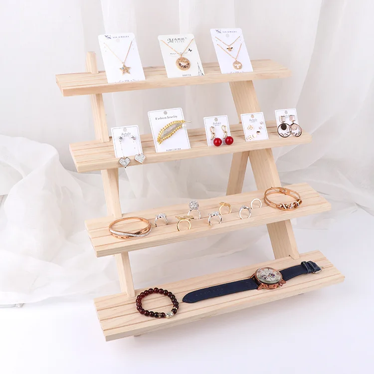 Wood Desktop Necklace Ring Display Stand Multilayer Detachable Earring Card Watch Jewelry Holder Bangle Small Craft Storage Rack