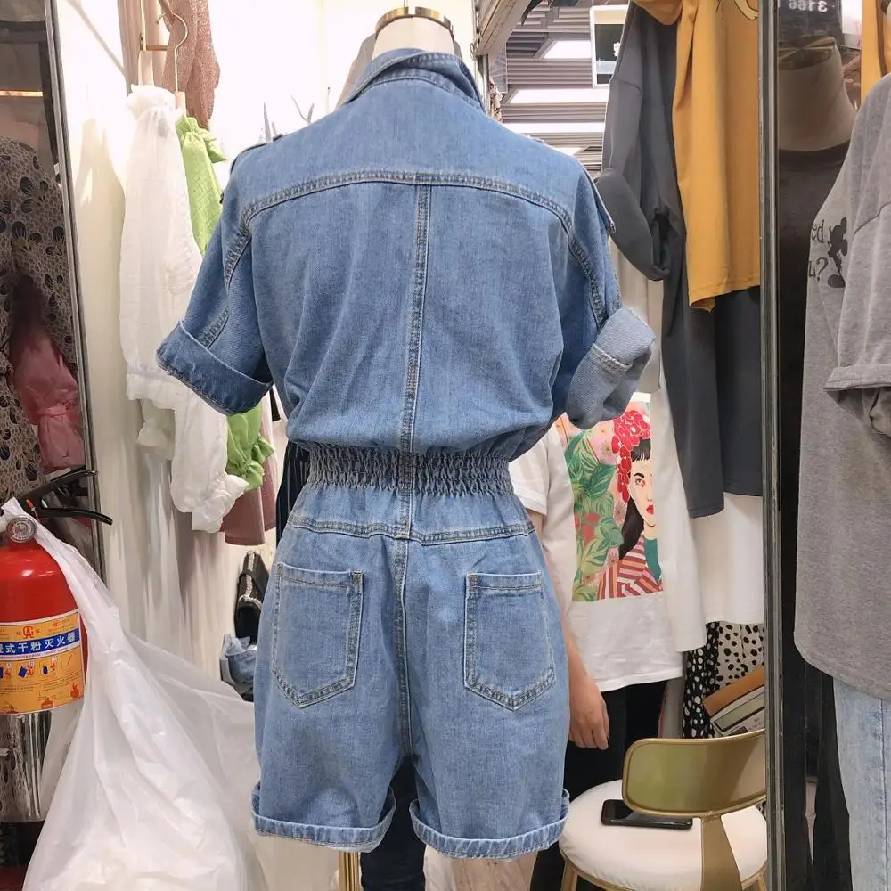 Джинсовые комбинезоны для женщин джинсовые шорты с коротким рукавом в стиле