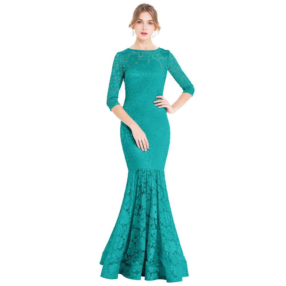 Женское кружевное платье с юбкой годе Angel fashions вечернее рукавом 3/4 круглым