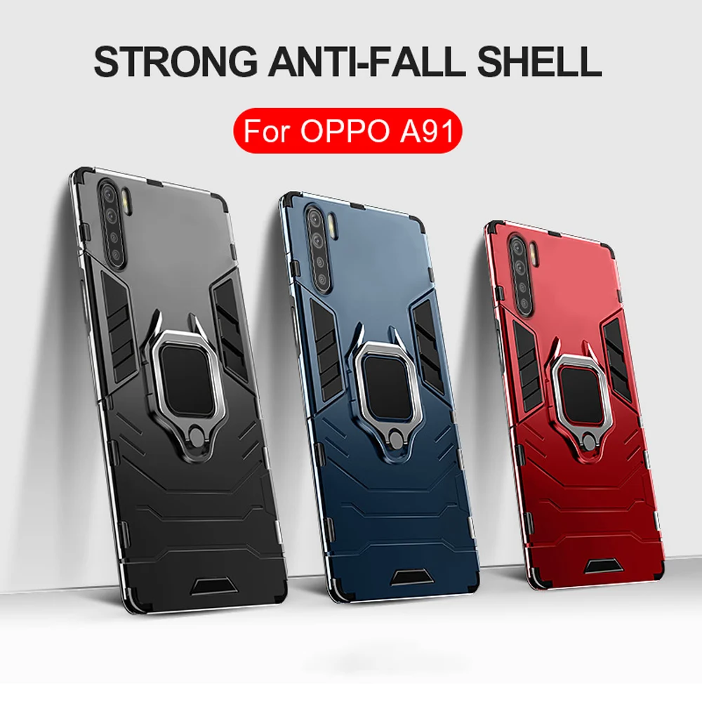 KEYSION Shockproof Armor Case for OPPO A91 A31 F15 A5 A9 2020 Ring Stand Phone Cover for Realme X50 Pro Reno 2Z 2F Find X2 Neo