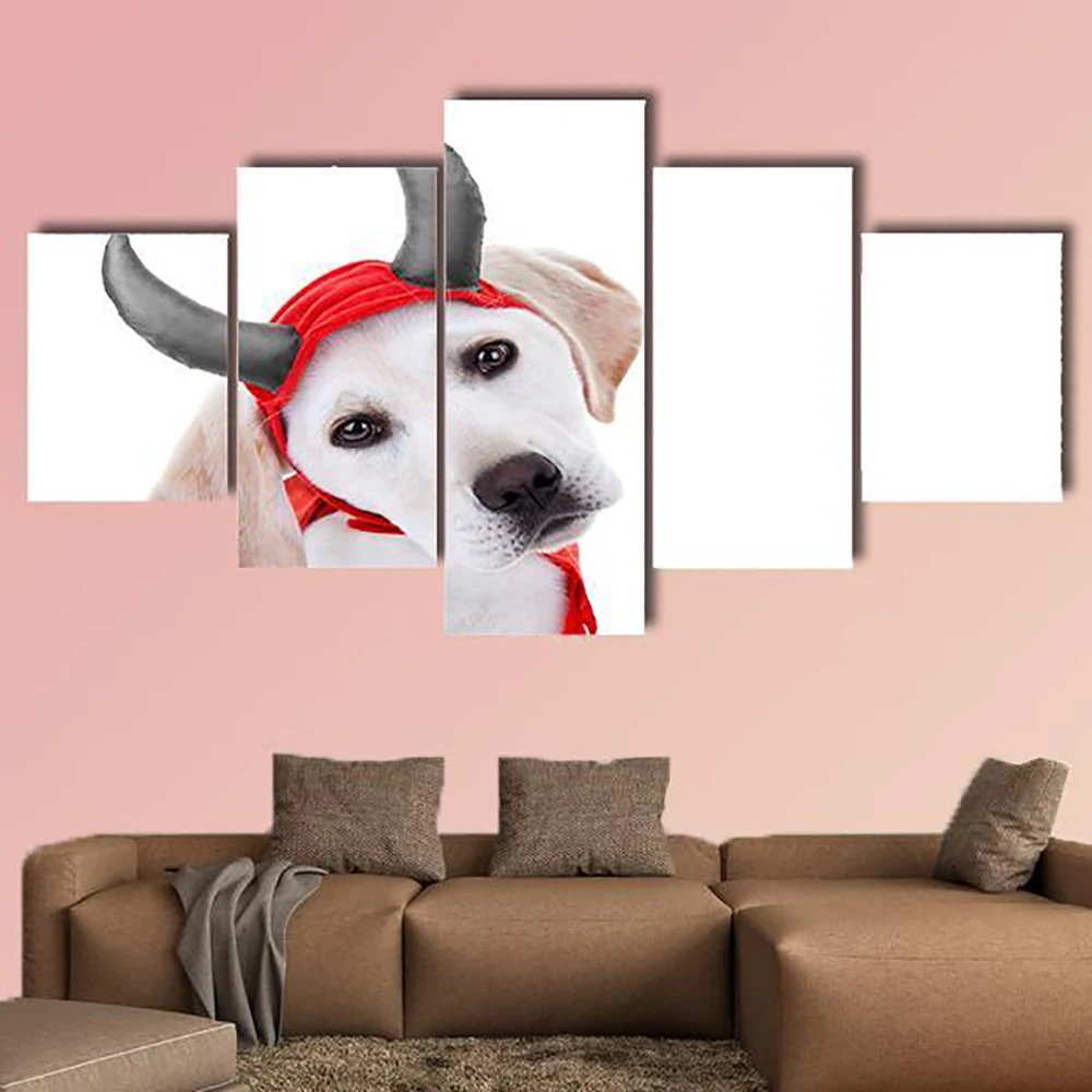 5 шт. настенная Картина на холсте Хэллоуин лабрадор щенок собака в дьяволе костюм
