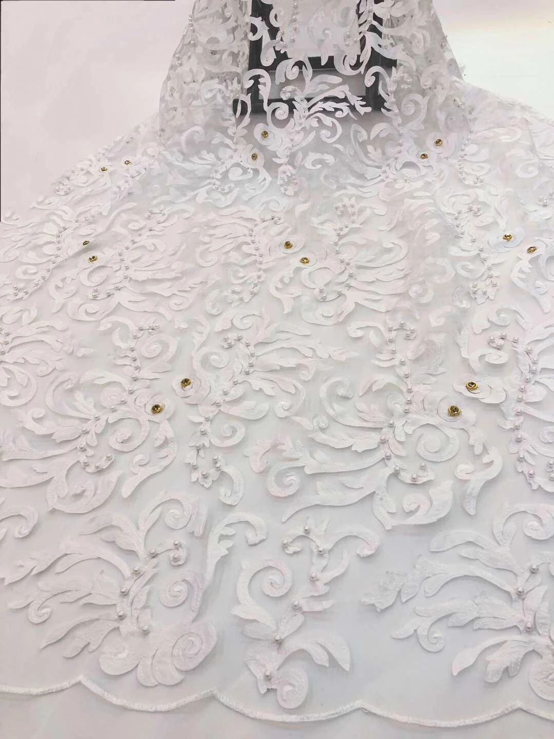 

Fabric 2021 Beaded Stones Lace High Quality African Tulle Lace Fabric New Arrival Nigerian Lace Fabrics For Wedding FJ3119