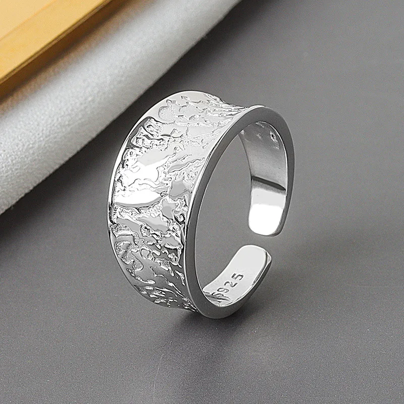 

Real 925 Sterling Silver MInimalist Geometric Hollow Line Wave Opening Ring For Elegant Women gold color Fashion Fine Jewelry