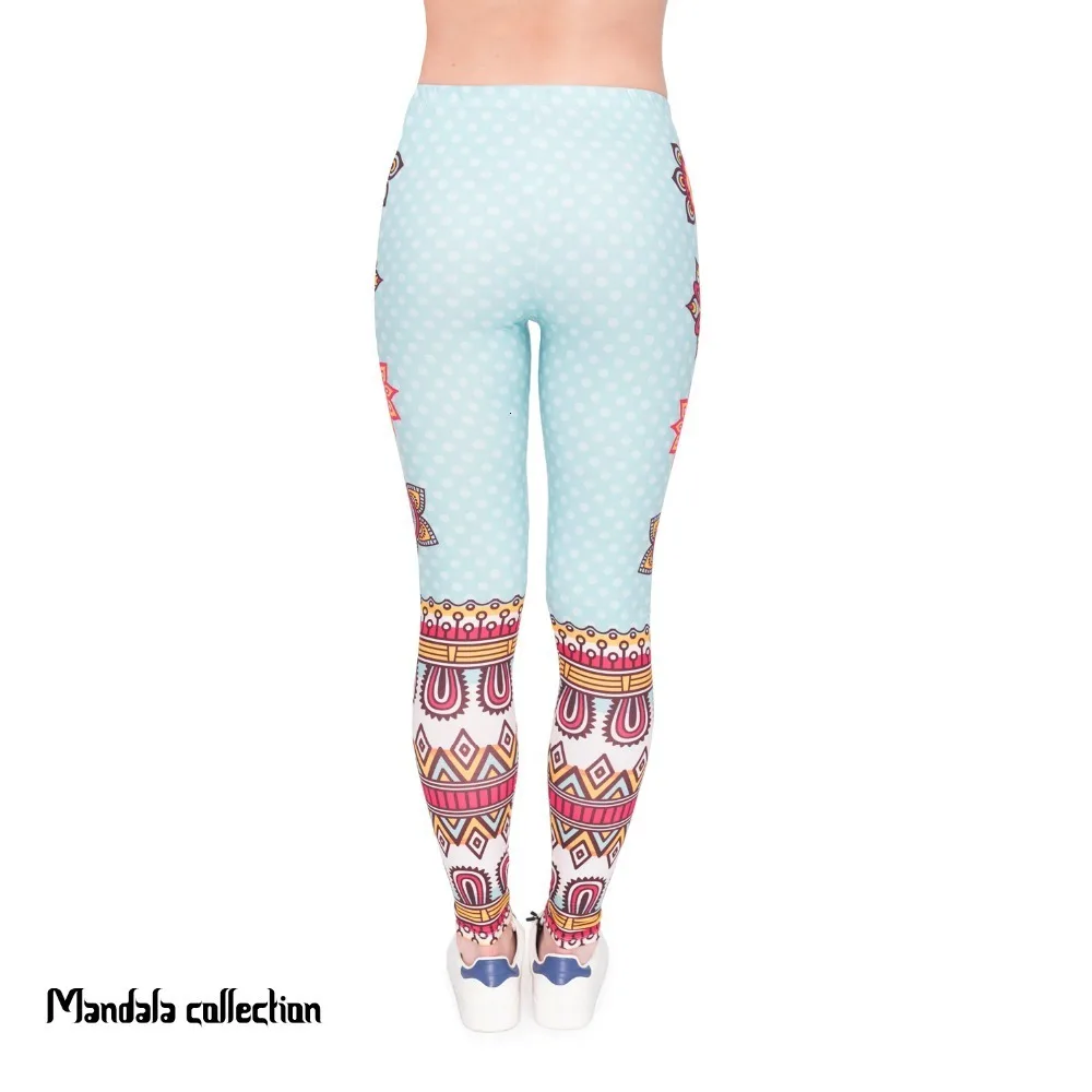 Женские леггинсы с рисунком мандалы и белых точек, модные обтягивающие леггинсы с высокой талией, женские штаны для фитнеса