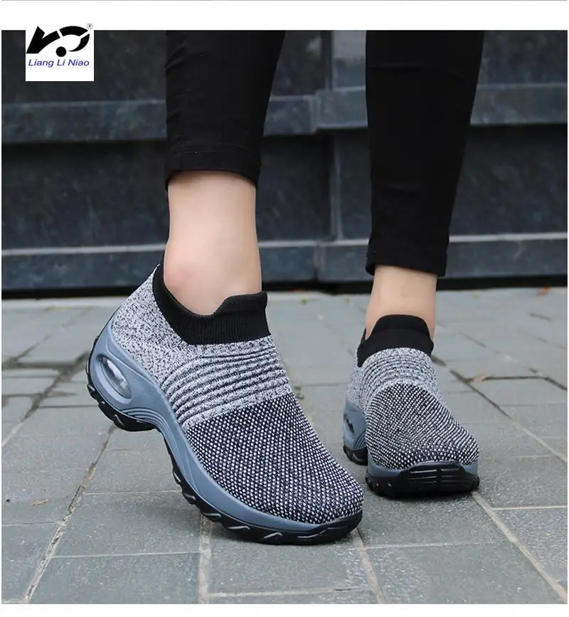 

Women Running Walking Shoes Hot Autumn New Mesh Breathable Knit Ladies Mix Colors Sneakers Soft Platform Slip On Loafers 1