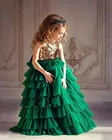 Индивидуальные Зеленые фатиновое платье с золотыми блестками для маленьких девочек платье на день рождения для девочек, праздничное платье, платье на выпускной, платье Детская одежда Размеры От 1 до 14 лет
