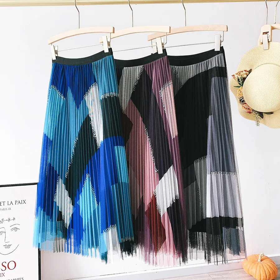 

Юбка женская Плиссированная, с геометрическим принтом, сетчатая, с высокой талией, в стиле ретро, лето 2021