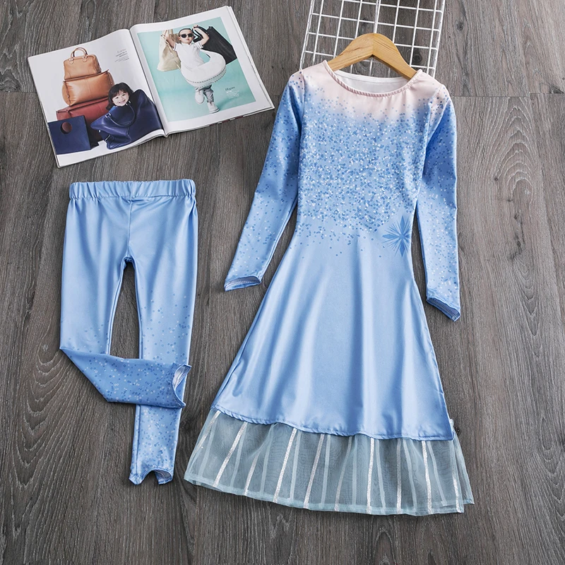 Girls Dress Elsa Cosplay 2pcs Anna Sleeping Beauty Birthday Princess Party Elza Kids Fancy Prom Costume Clothes Sets | Детская одежда и