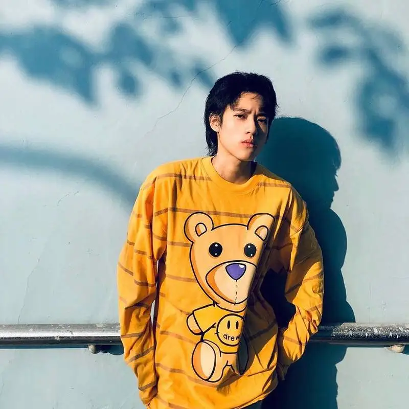 19SS Новинка, футболка DREW HOUSE для мужчин и женщин, высокое качество, принт медведя, длинные рукава, DREW HOUSE, Футболка harajuku drew house, футболки