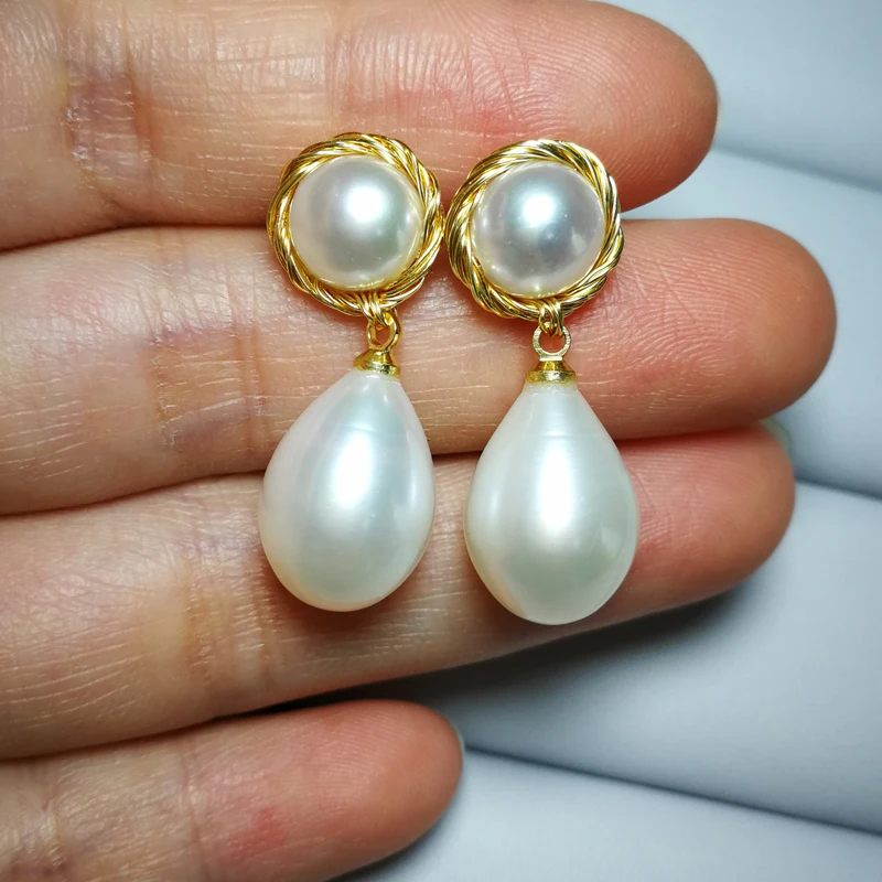

925 Sliver 100% Baroque Freshwater Pearl Earrings Jewelry For Women Party Drop Earrings Big Pearl Earrings Handmade Fine