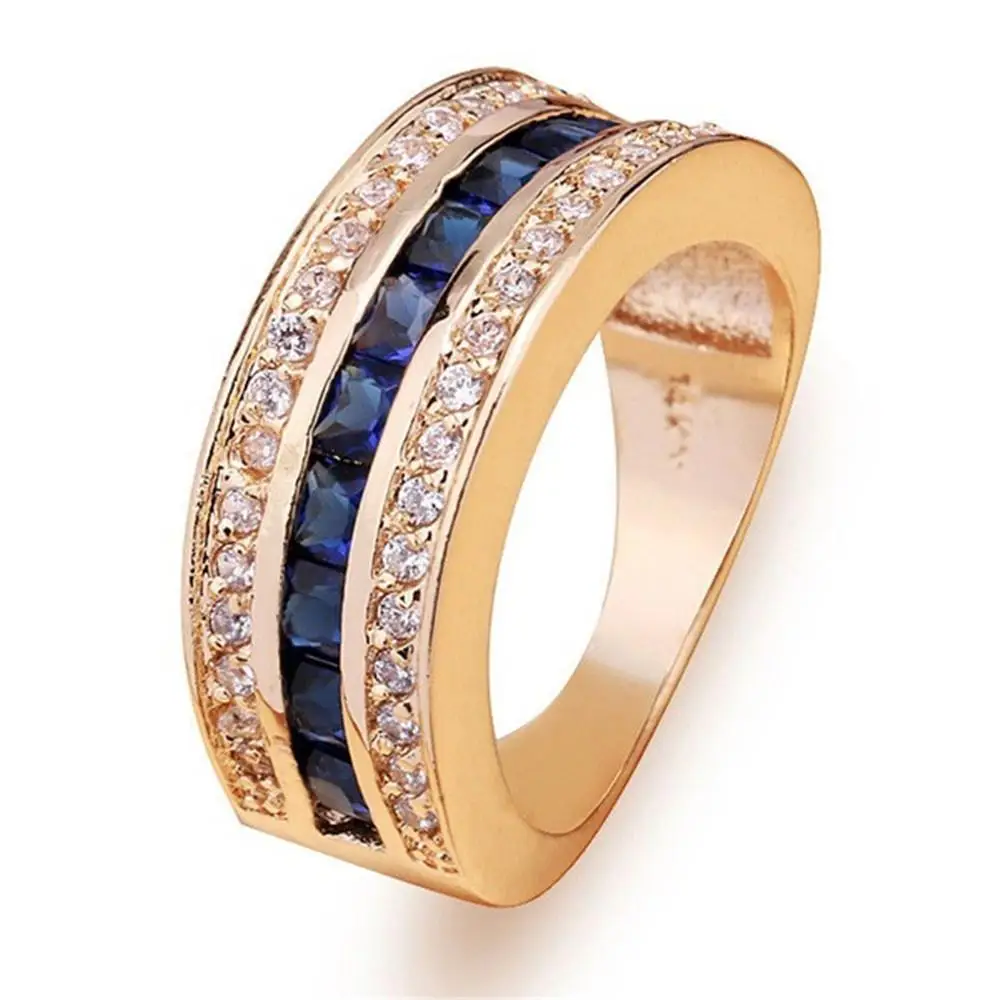

Blue crystal sapphire gemstones AAA zircon diamonds rings for men women gold color bague jewelry bijoux party accessory gift