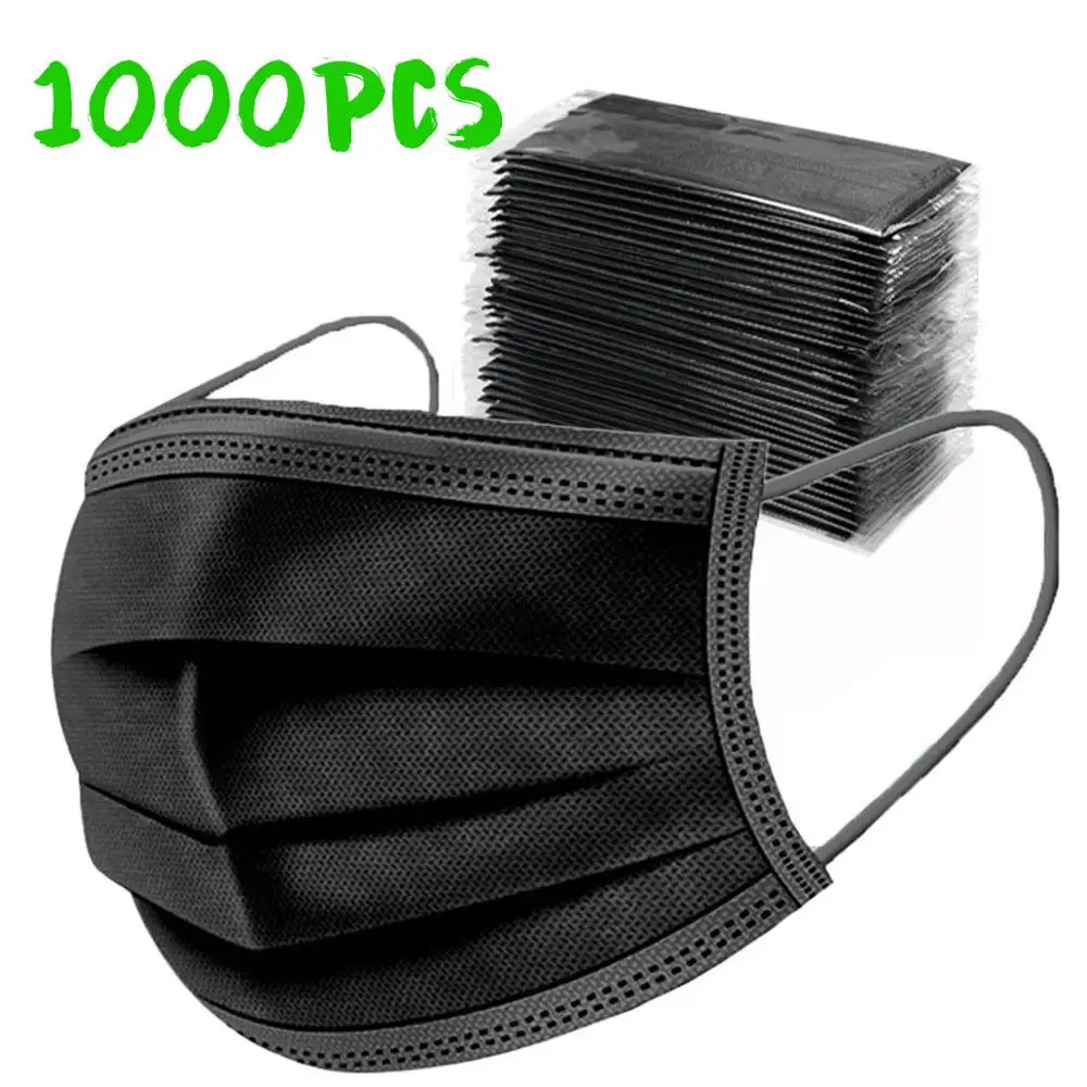 500/1000 шт черные одноразовые маски маска для рта хлопковая Нетканая 3 слойная