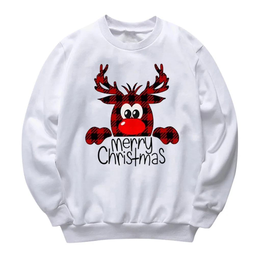 Женская Повседневная Блузка с принтом рождественского оленя круглым вырезом и