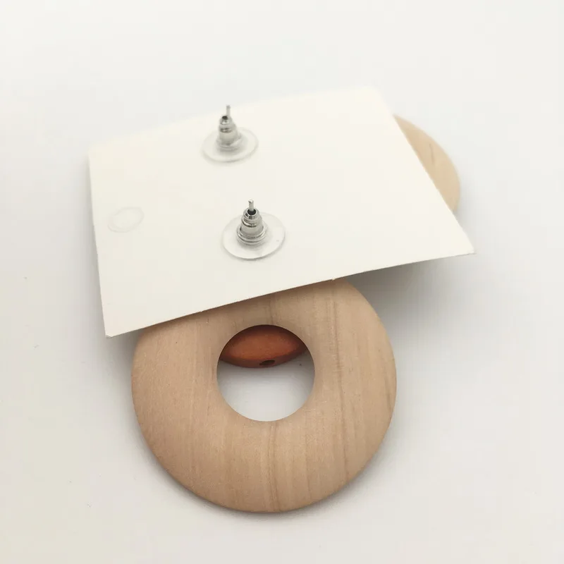 Богемные серьги кольца коричневые деревянные круглые подвесные висячие для