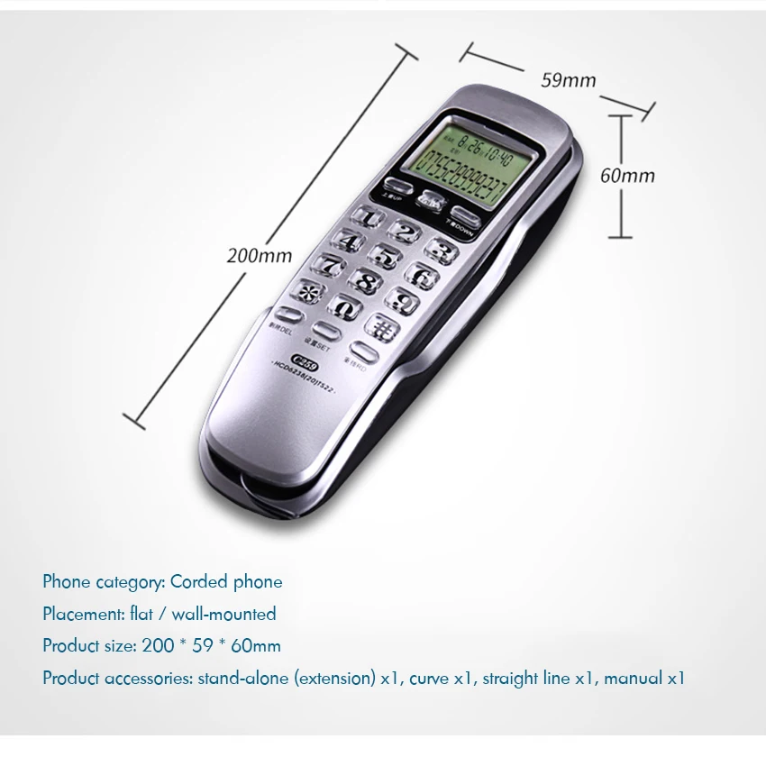 trimline corded phone with caller id redial lcd display desk wall hanging phone telephone big buttom for home hotel office free global shipping