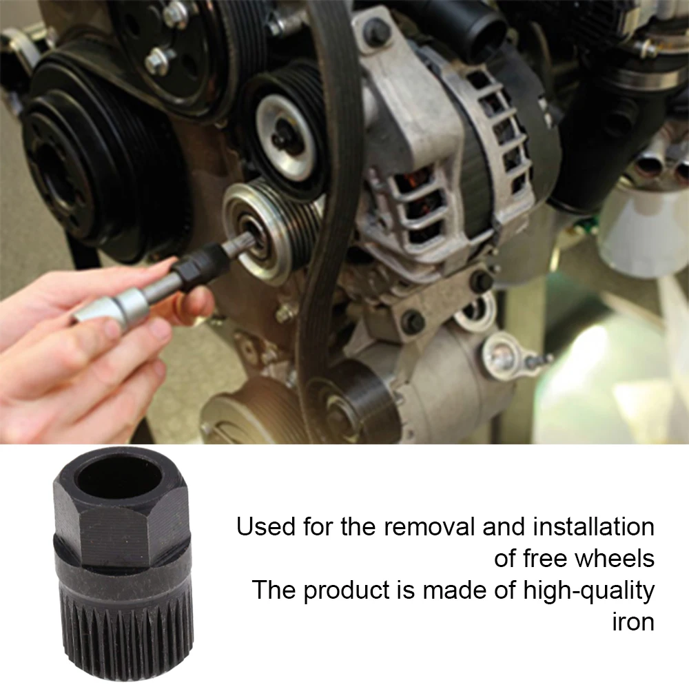 

1pc Alternator Clutch Free Wheel Black Iron Material Generator Pulley Removal Tool Remover Repair Hand Tool Kit Set Universal