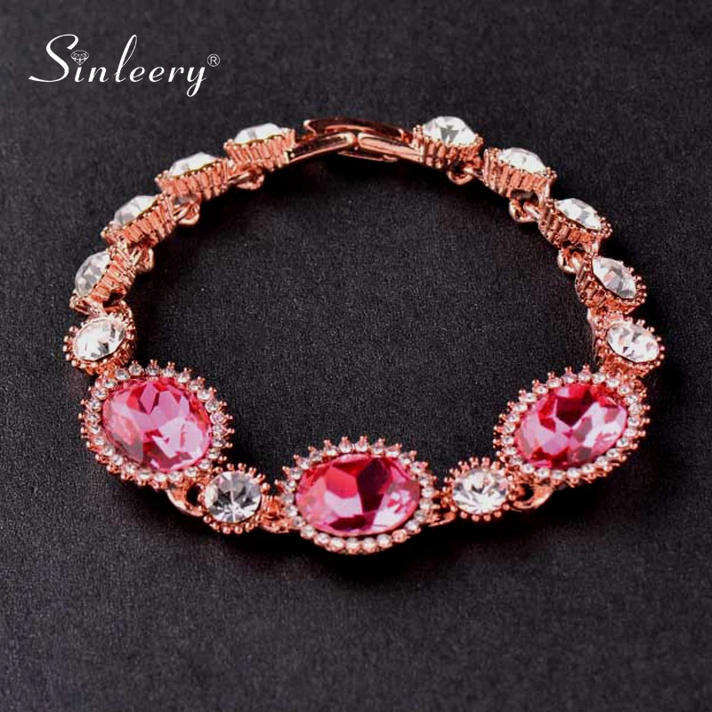 SINLEERY Овальный Красный Циркон Шарм браслет из розового золота Цвет цепь