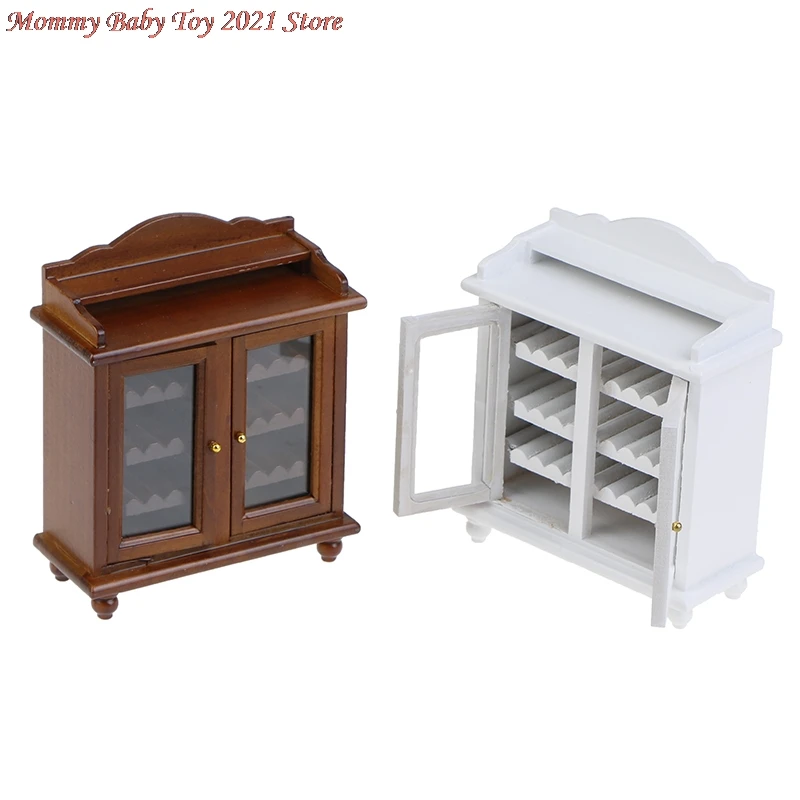 

Винный шкаф 1/12, деревянный винный шкаф, модель кухонной мебели, игрушка, миниатюрный кукольный домик, декоративный аксессуар, подарок, миниа...