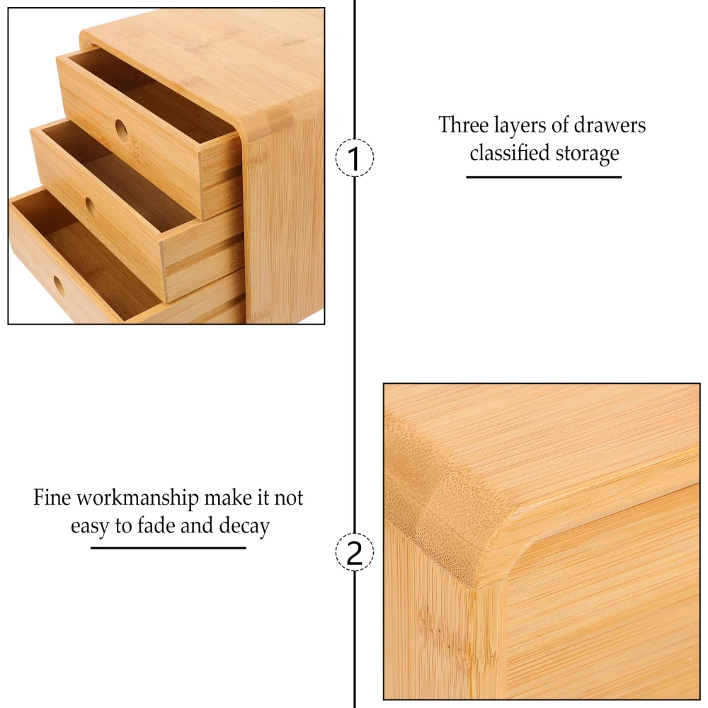 

1pc Desk Drawer Organizer Bamboo Storage Container Jewelry Case (Three-layer)