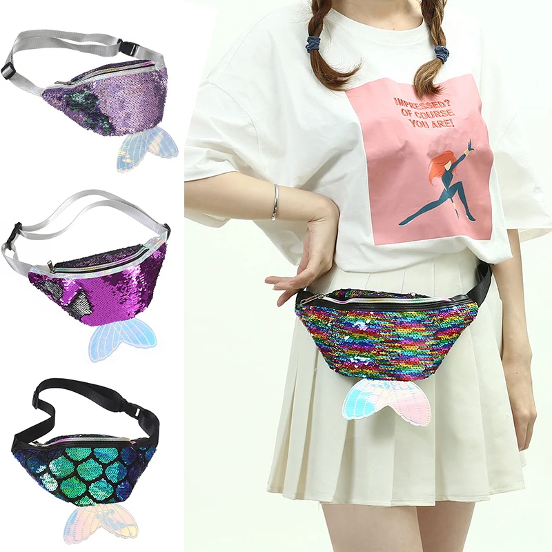 Новая модная спортивная сумка на ремне креативная поясная расшитая блестками