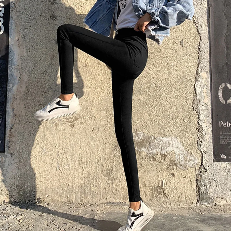 Высокая талия эластичный пояс длиной до щиколотки карандаш женские джинсы плюс