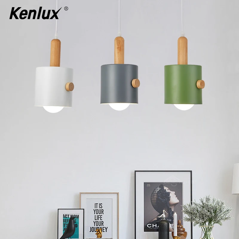Дизайнерские скандинавские деревянные подвесные светильники E27 цветная