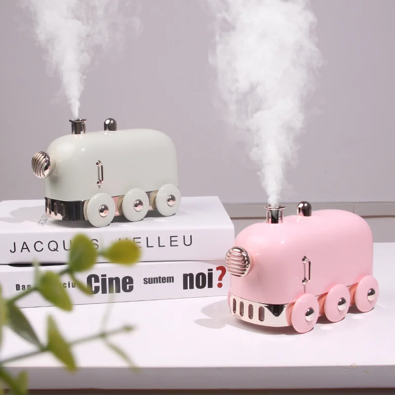 300ml Ultrasonic Humidifier Retro Mini Train USB Aroma Air Diffuser Essential Oil Mist Maker Fogger With Color LED Light